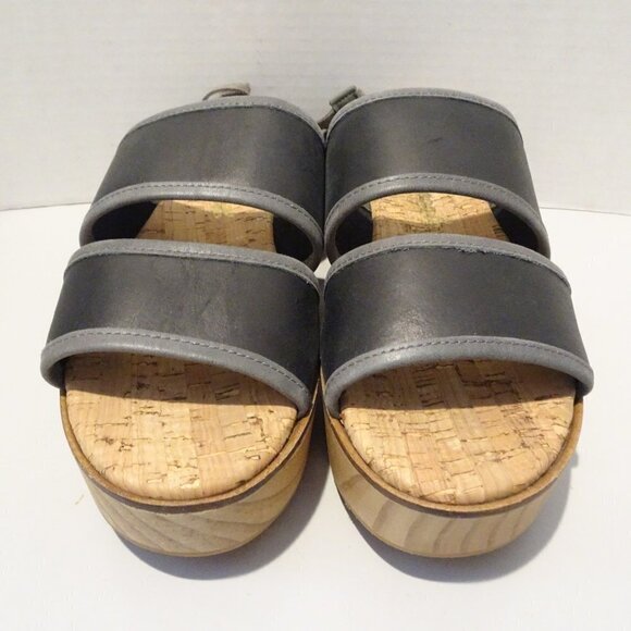 Free People Black Gray Leather Platform Sandals Size 40 EU 9 US Ankle Lace - Picture 1 of 6